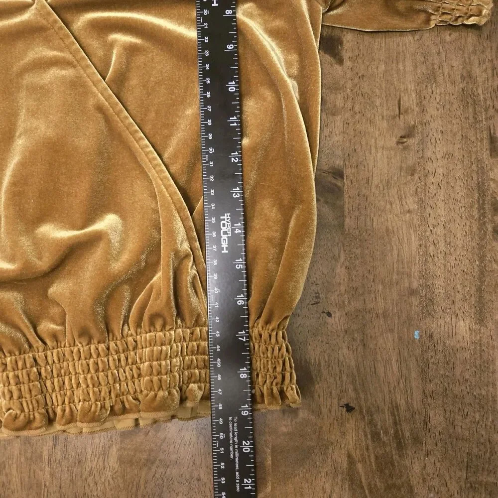 Madewell Velvet Wrap Top XS Mustard Gold Puff Sleeve Renaissance Boho Whimsigoth